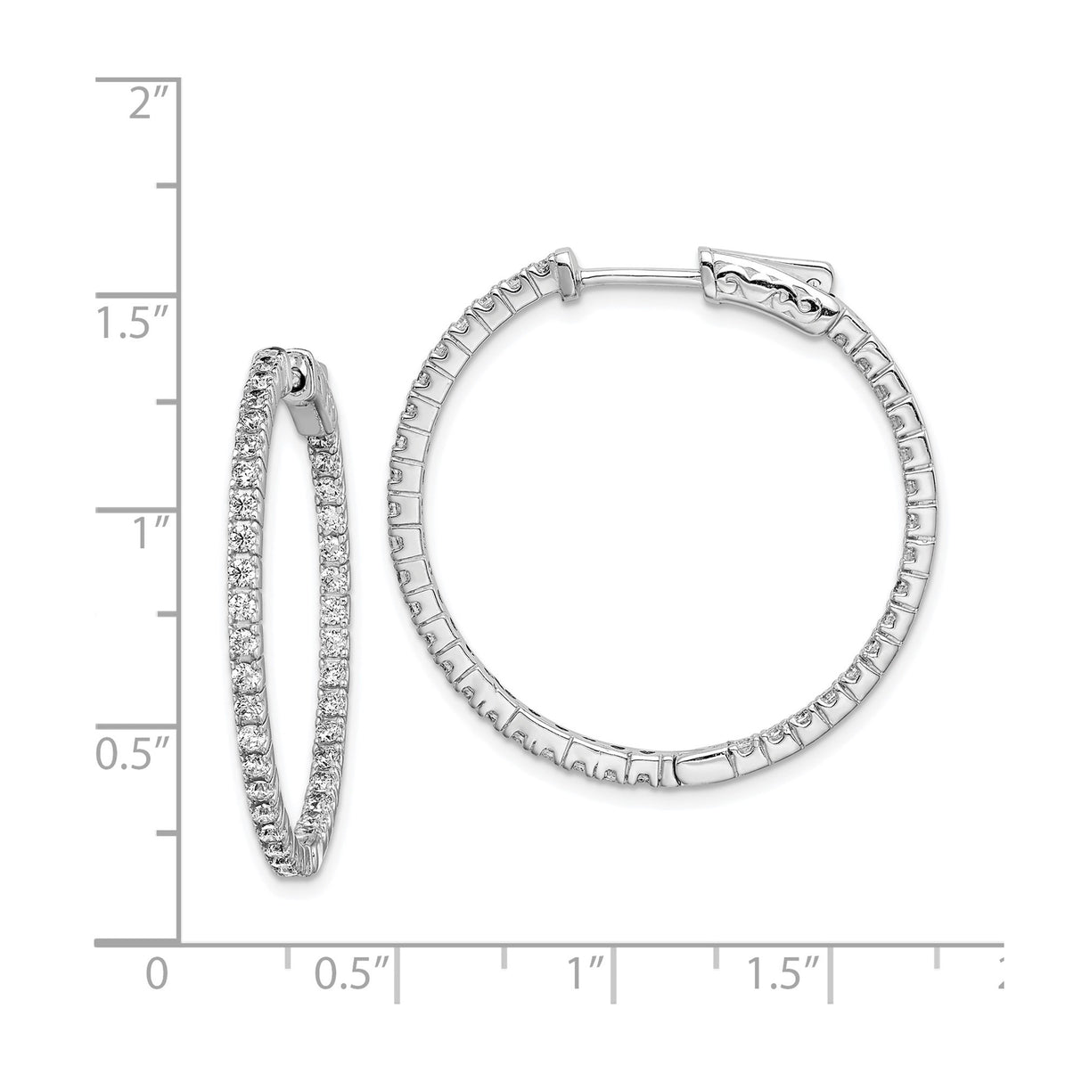 Sterling Silver Hoop Earrings with Clear Cubic Zirconia, Lightweight Hinged Classic Style