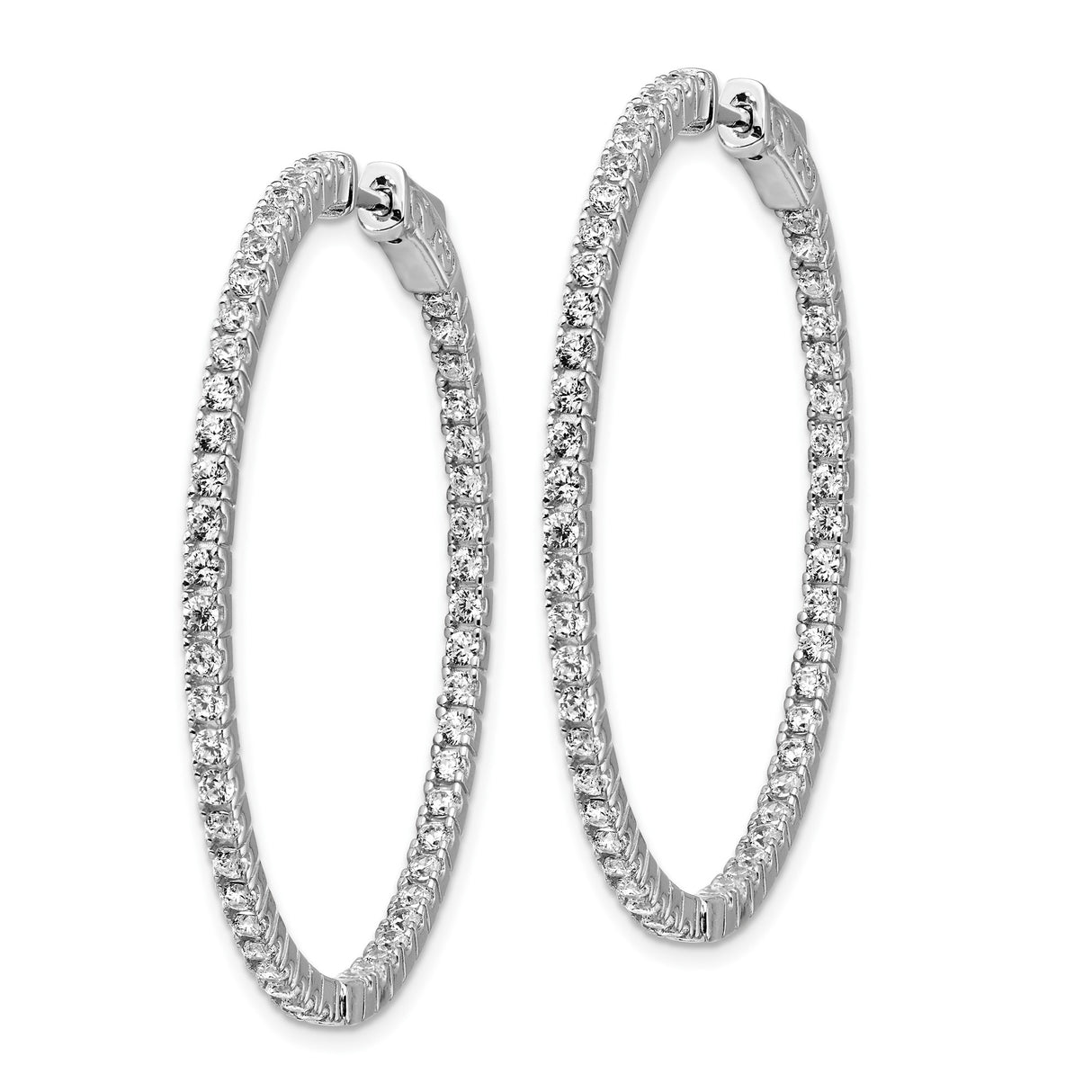 Sterling Silver Hoop Earrings with Cubic Zirconia, In-Out Round Design, 1 Inch