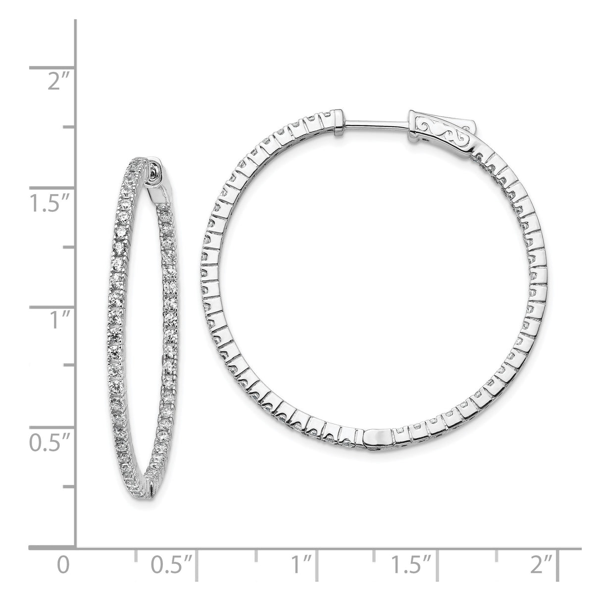 Sterling Silver Hoop Earrings with Cubic Zirconia, In-Out Round Design, 1 Inch