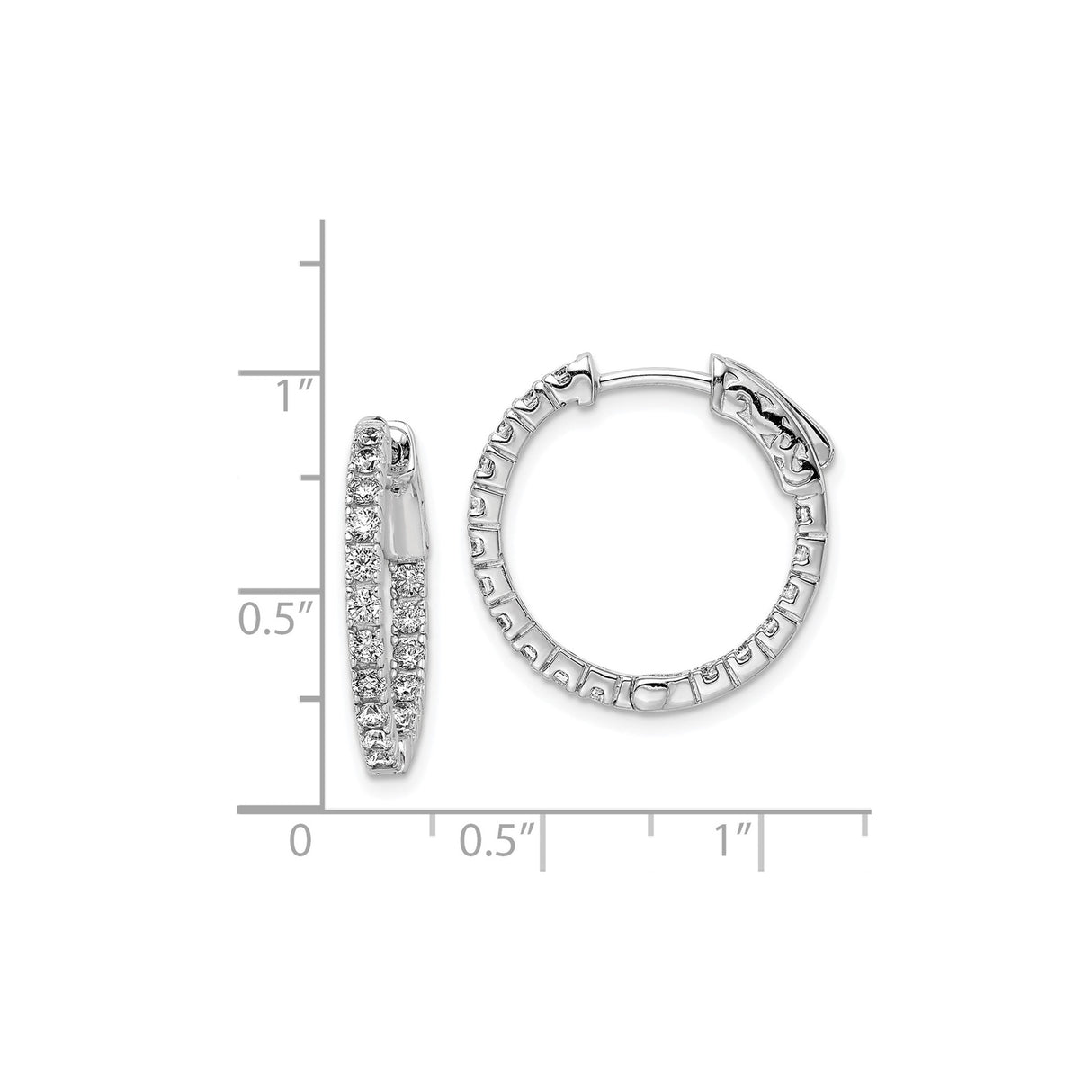 Sterling Silver Hoop Earrings with Cubic Zirconia Accents and Etched Back Design