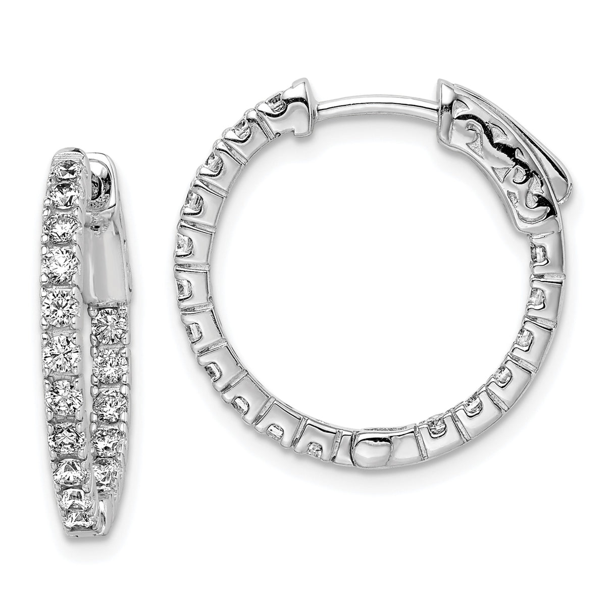 Sterling Silver Hoop Earrings with Cubic Zirconia Accents and Etched Back Design