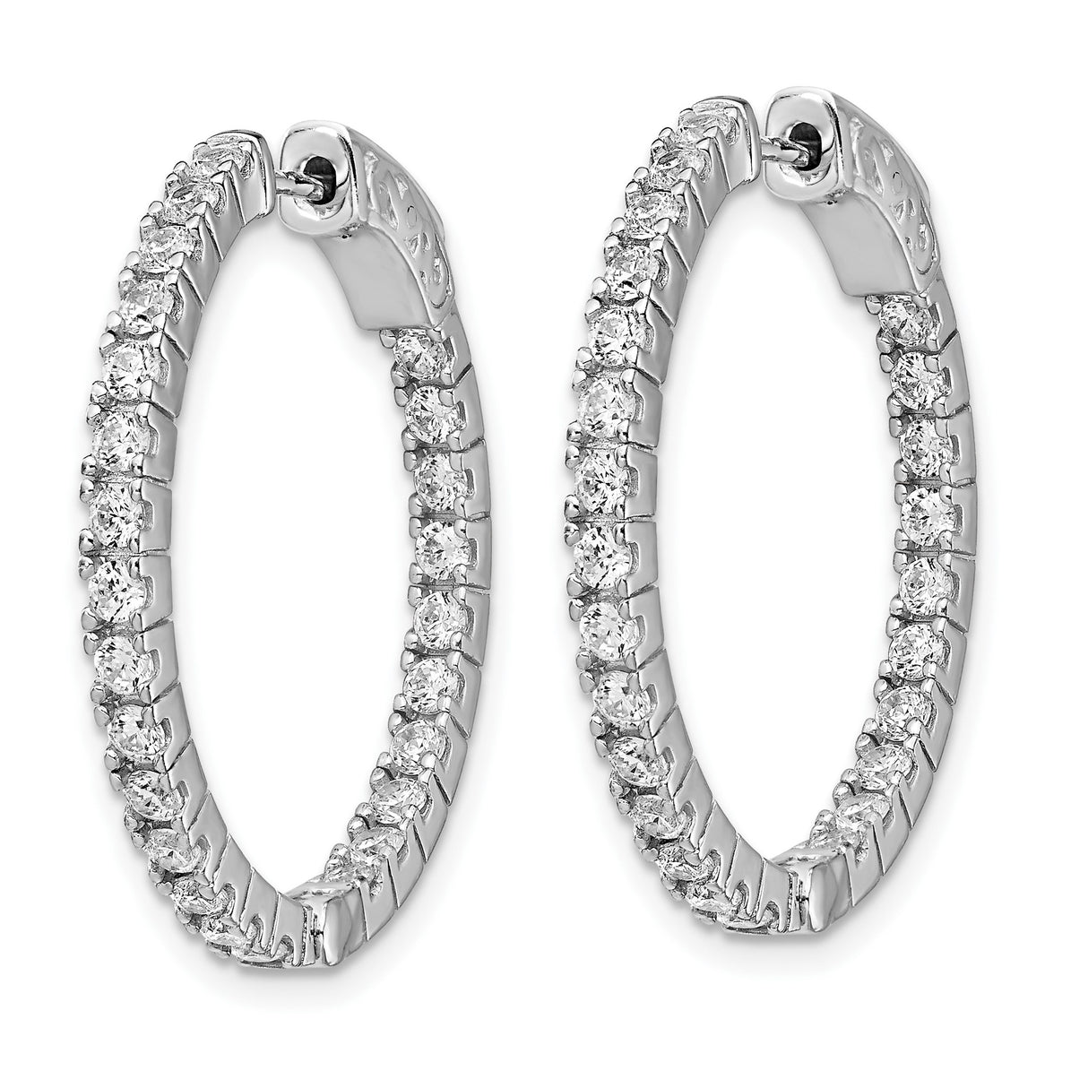Sterling Silver Hoop Earrings with Cubic Zirconia, Scrollwork Hinged Clasp Design