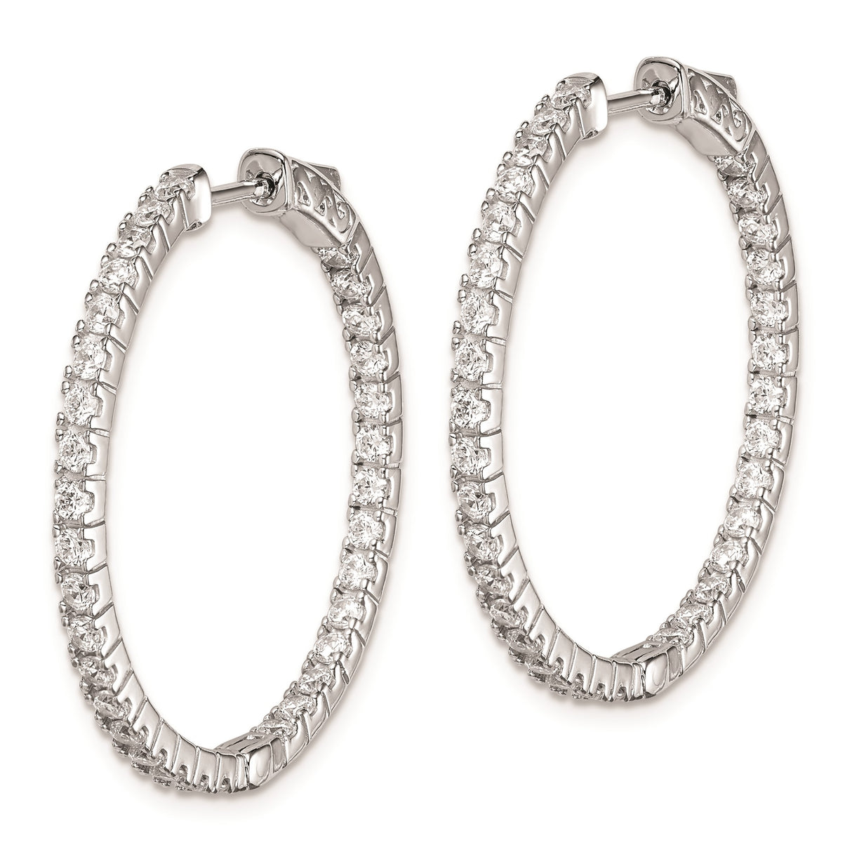 Sterling Silver Hoop Earrings with Cubic Zirconia, Inside-Out Design, Lightweight Classic Style