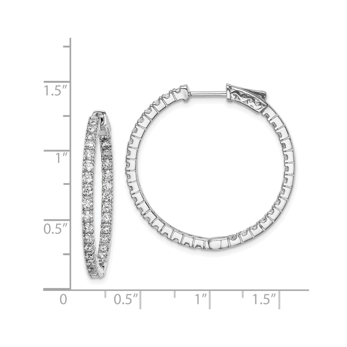Sterling Silver Hoop Earrings with Cubic Zirconia, Inside-Out Design, Lightweight Classic Style