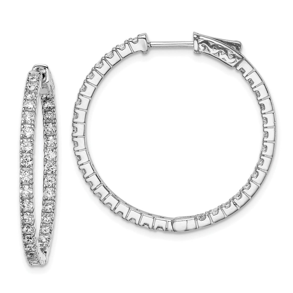 Sterling Silver Hoop Earrings with Cubic Zirconia, Inside-Out Design, Lightweight Classic Style