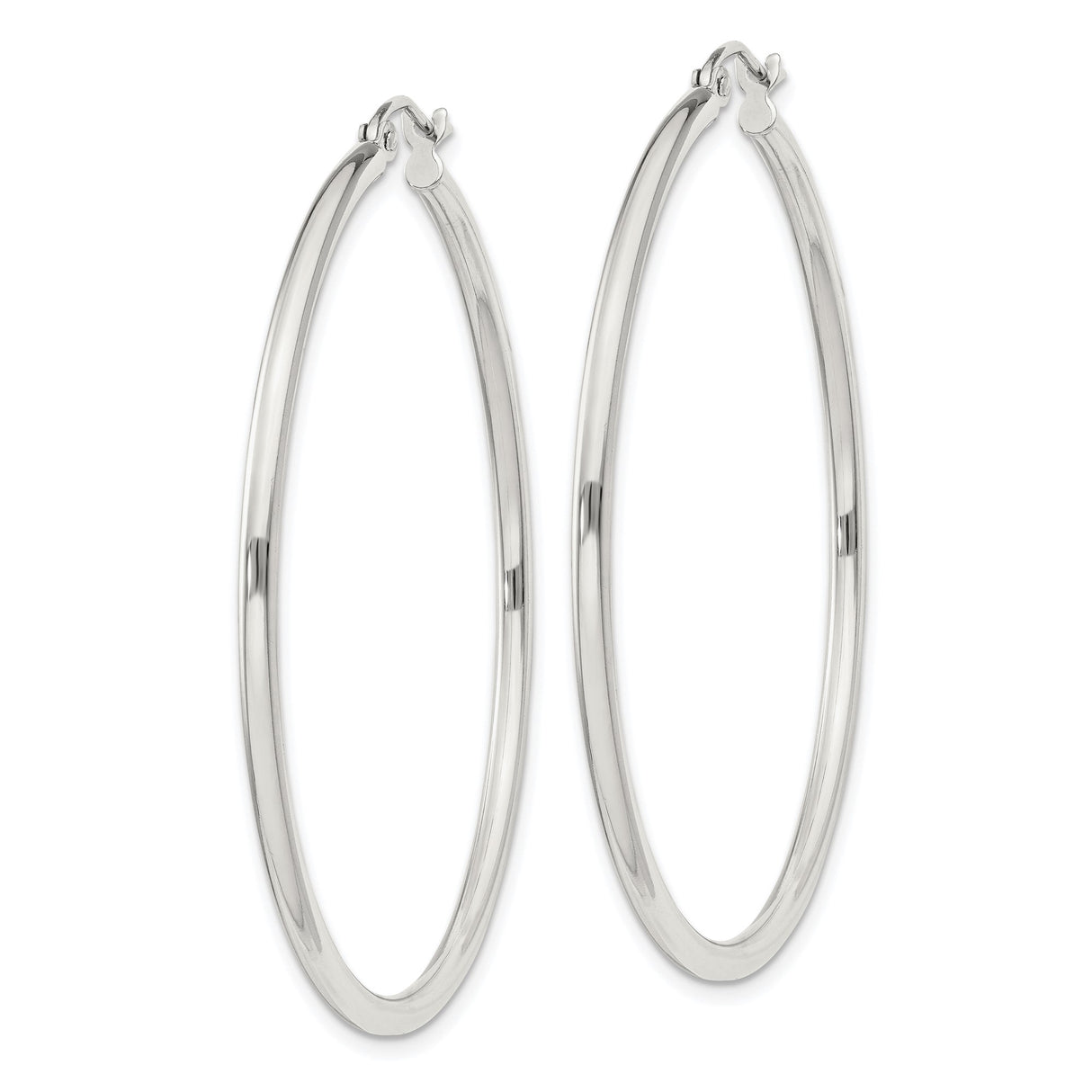 Sterling Silver Hoop Earrings, Large Round Polished Minimalist Style for Women