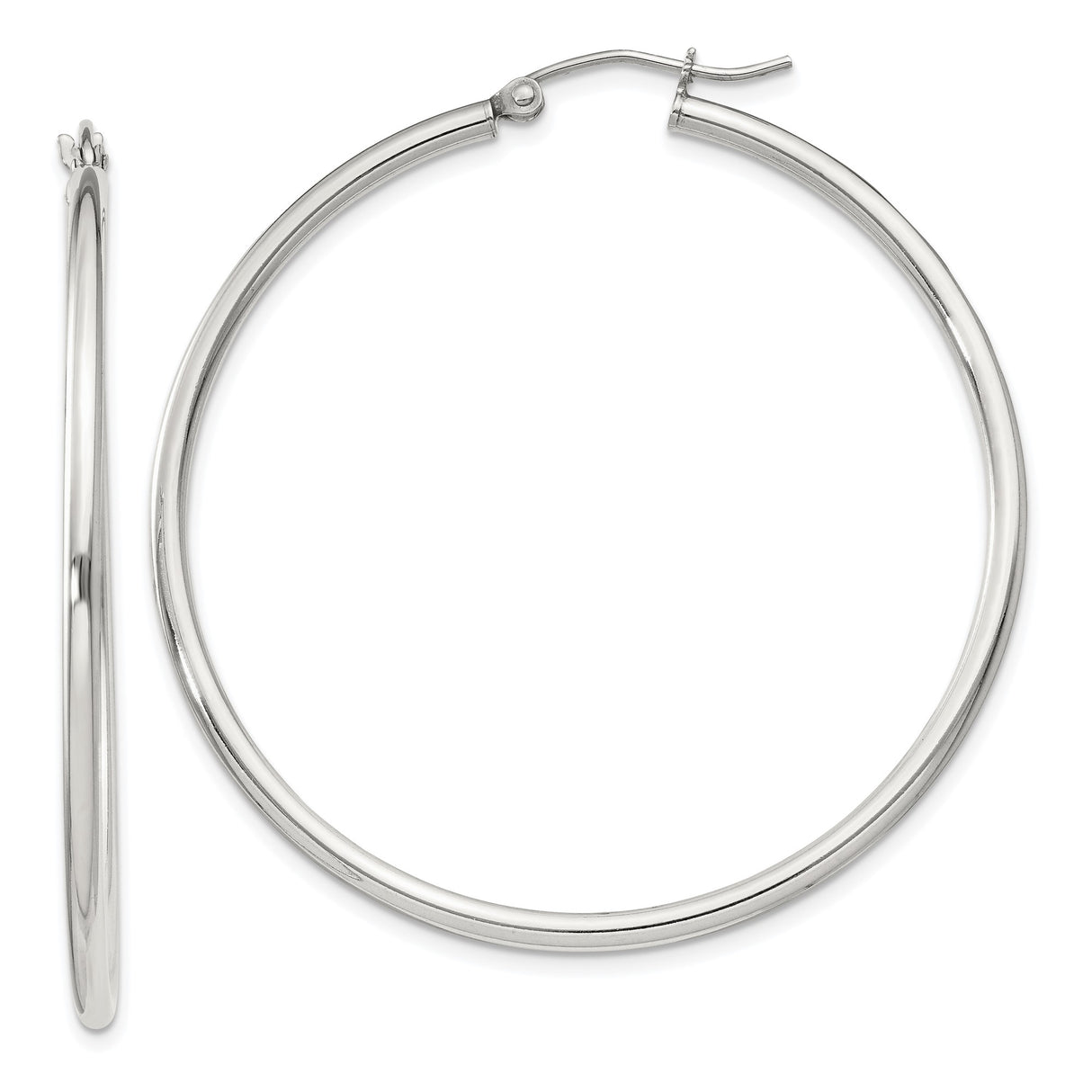Sterling Silver Hoop Earrings, Large Round Polished Minimalist Style for Women