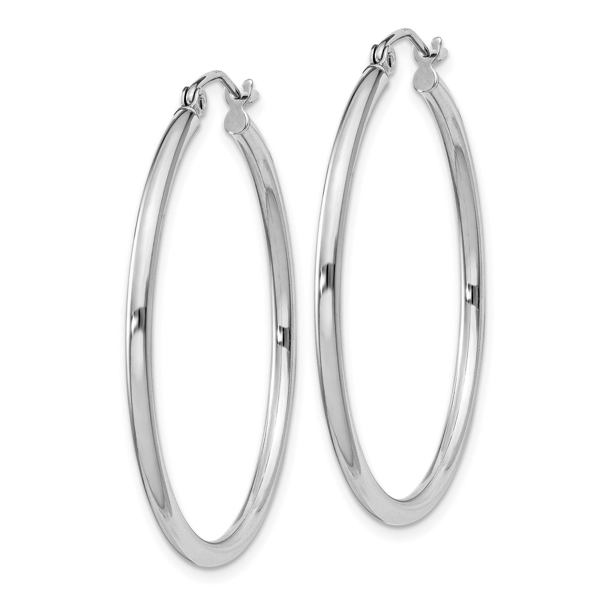 Sterling Silver Hoop Earrings, Large Round Tube with Polished Finish, Minimalist Classic Style
