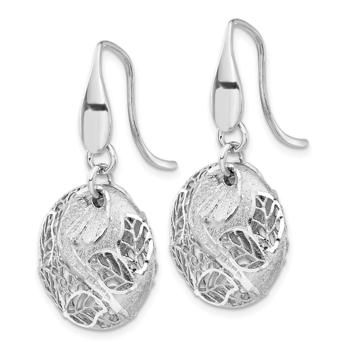 Sterling Silver Dangle Earrings with Textured Disc, Leaf and Branch Design, Botanical Boho Style
