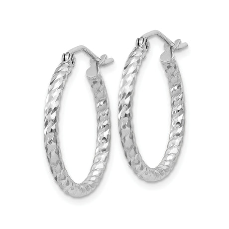 Sterling Silver Twisted Hoop Earrings with Textured Diamond Cut Design for Women