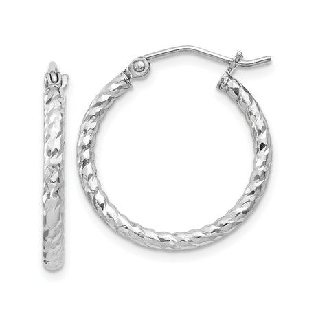 Sterling Silver Twisted Hoop Earrings with Textured Diamond Cut Design for Women