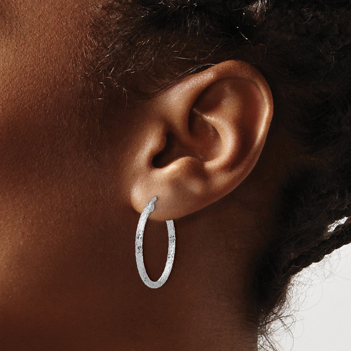 Sterling Silver Braided Hoop Earrings with Diamond Cut Textured Twist and Latch Back Closure