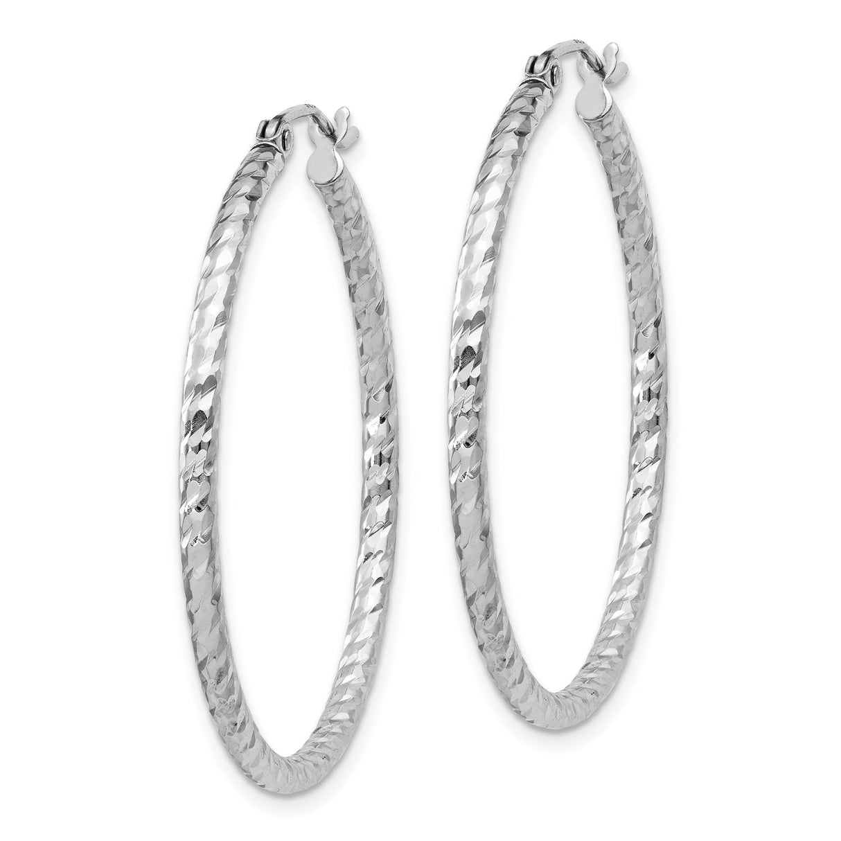 Sterling Silver Twisted Hoop Earrings, Diamond Cut Textured Finish, Lightweight Fashion Hoops