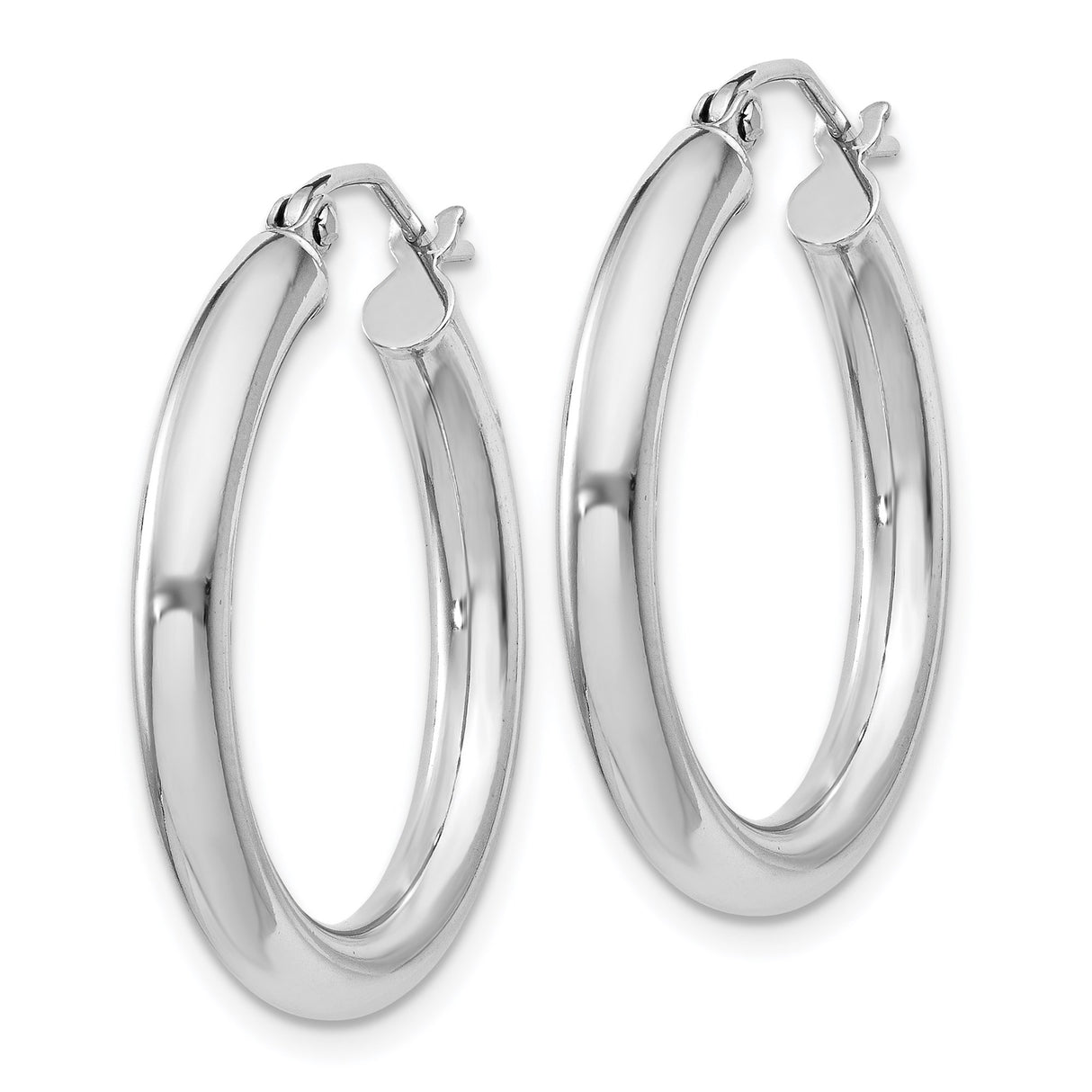 Sterling Silver Hoop Earrings, Medium Polished Smooth Tube Design, Rhodium Plated