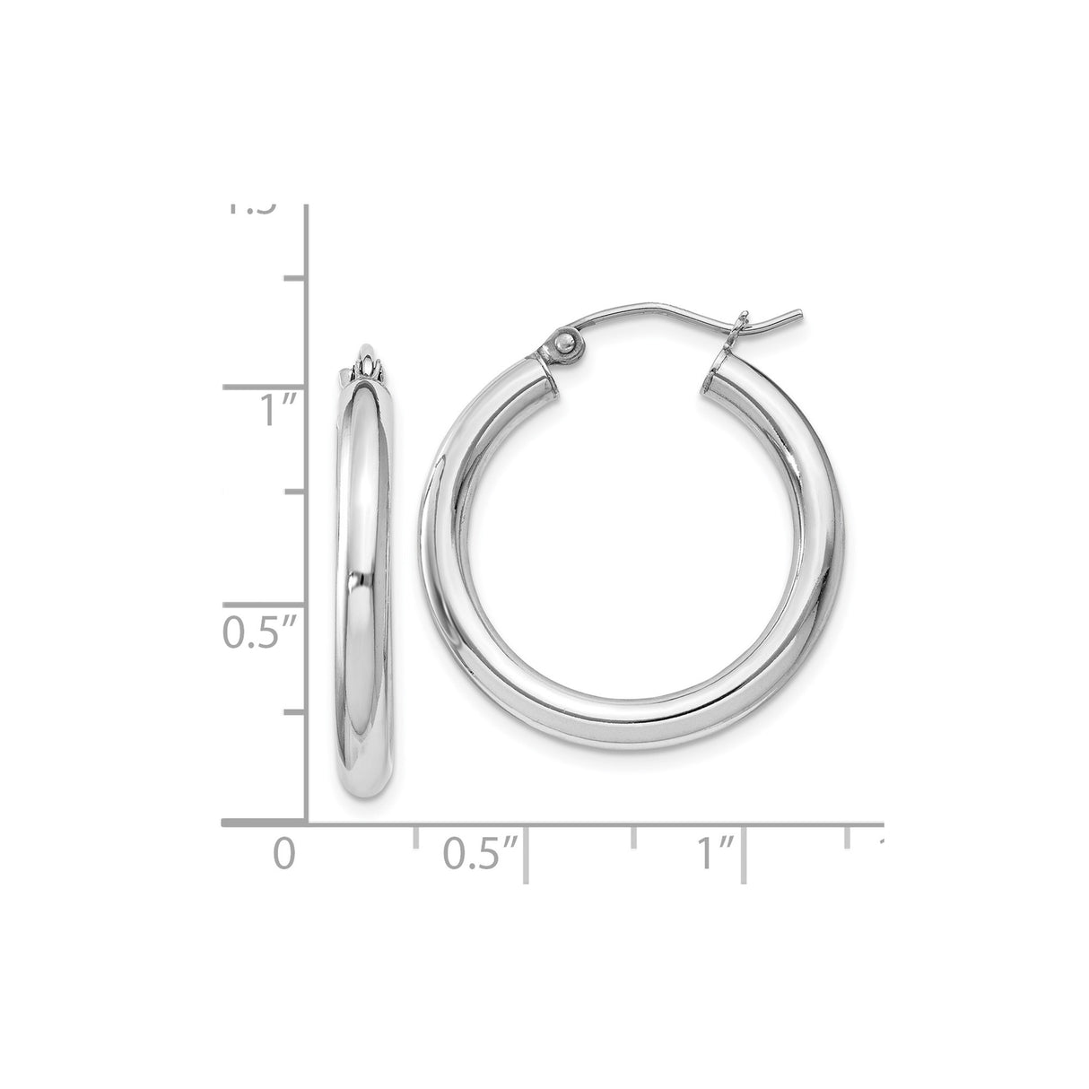 Sterling Silver Hoop Earrings, Medium Polished Smooth Tube Design, Rhodium Plated