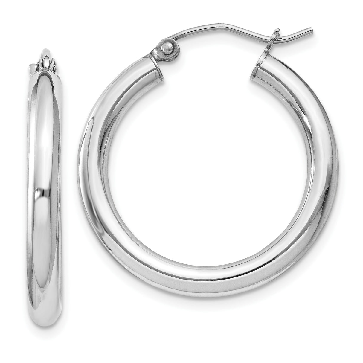 Sterling Silver Hoop Earrings, Medium Polished Smooth Tube Design, Rhodium Plated