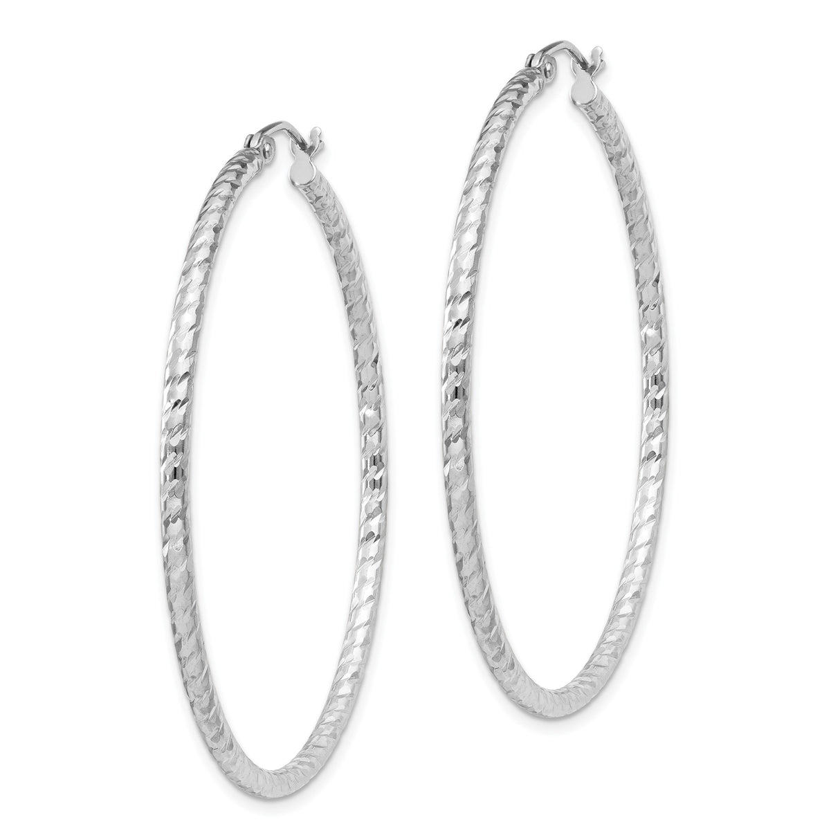 Sterling Silver Hoop Earrings, Twisted Diamond Cut Textured Design, Lightweight Round Style