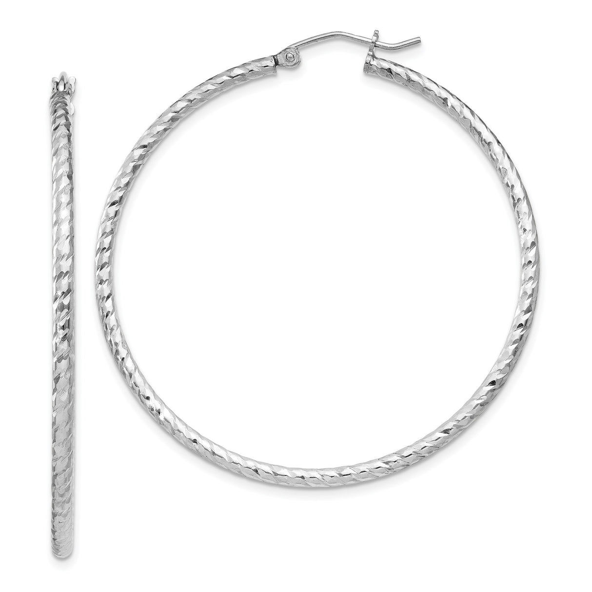 Sterling Silver Hoop Earrings, Twisted Diamond Cut Textured Design, Lightweight Round Style