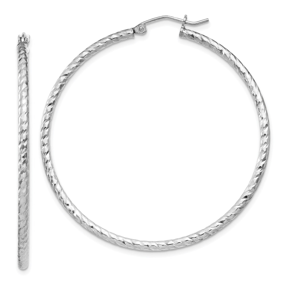 Sterling Silver Hoop Earrings, Textured Diamond Cut Finish, Lightweight Minimalist Style