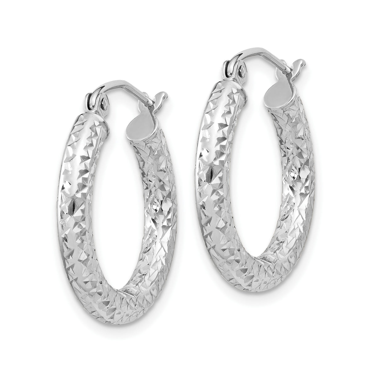 Sterling Silver Hoop Earrings with Textured Diamond Cut Design, Lightweight Hinged Back Hoops