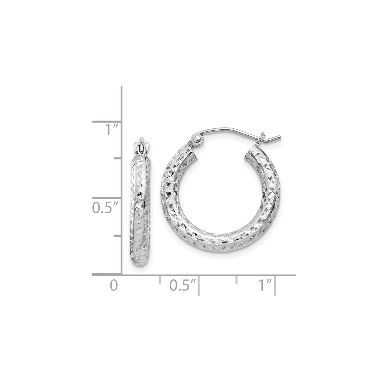 Sterling Silver Hoop Earrings with Textured Diamond Cut Design, Lightweight Hinged Back Hoops