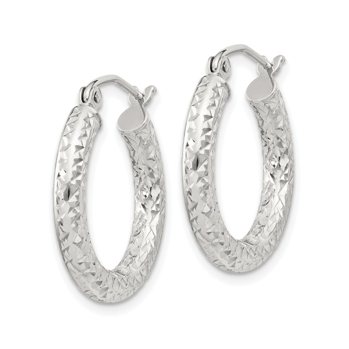 Sterling Silver Hoop Earrings, Diamond-Cut Textured Round Hoops with High-Shine Finish