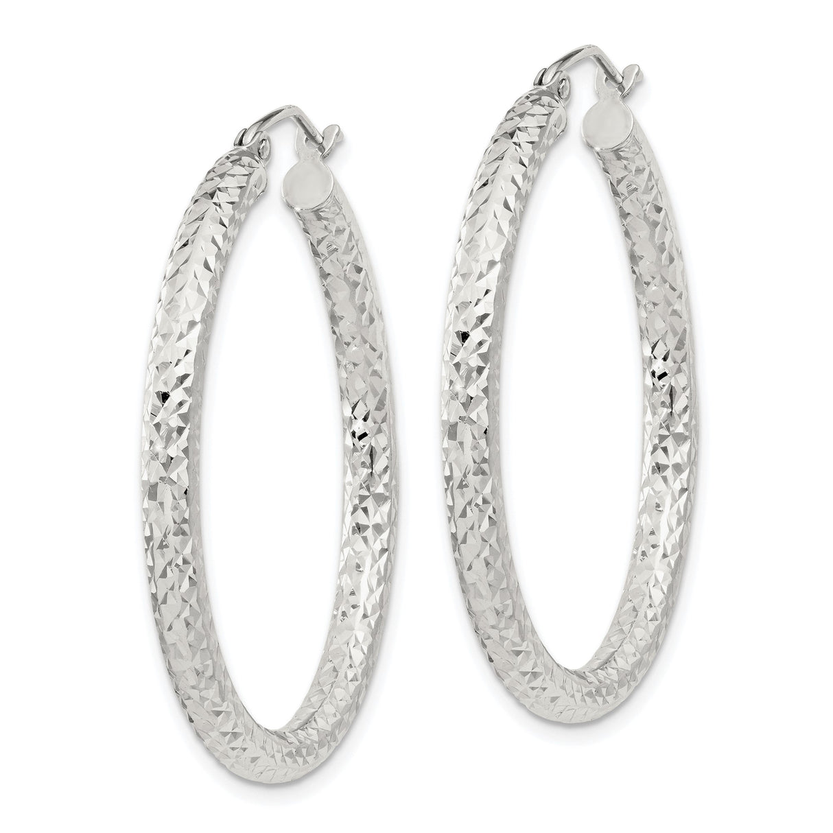 Sterling Silver Hoop Earrings, Diamond Cut Textured Hoops with Latch Back Closure