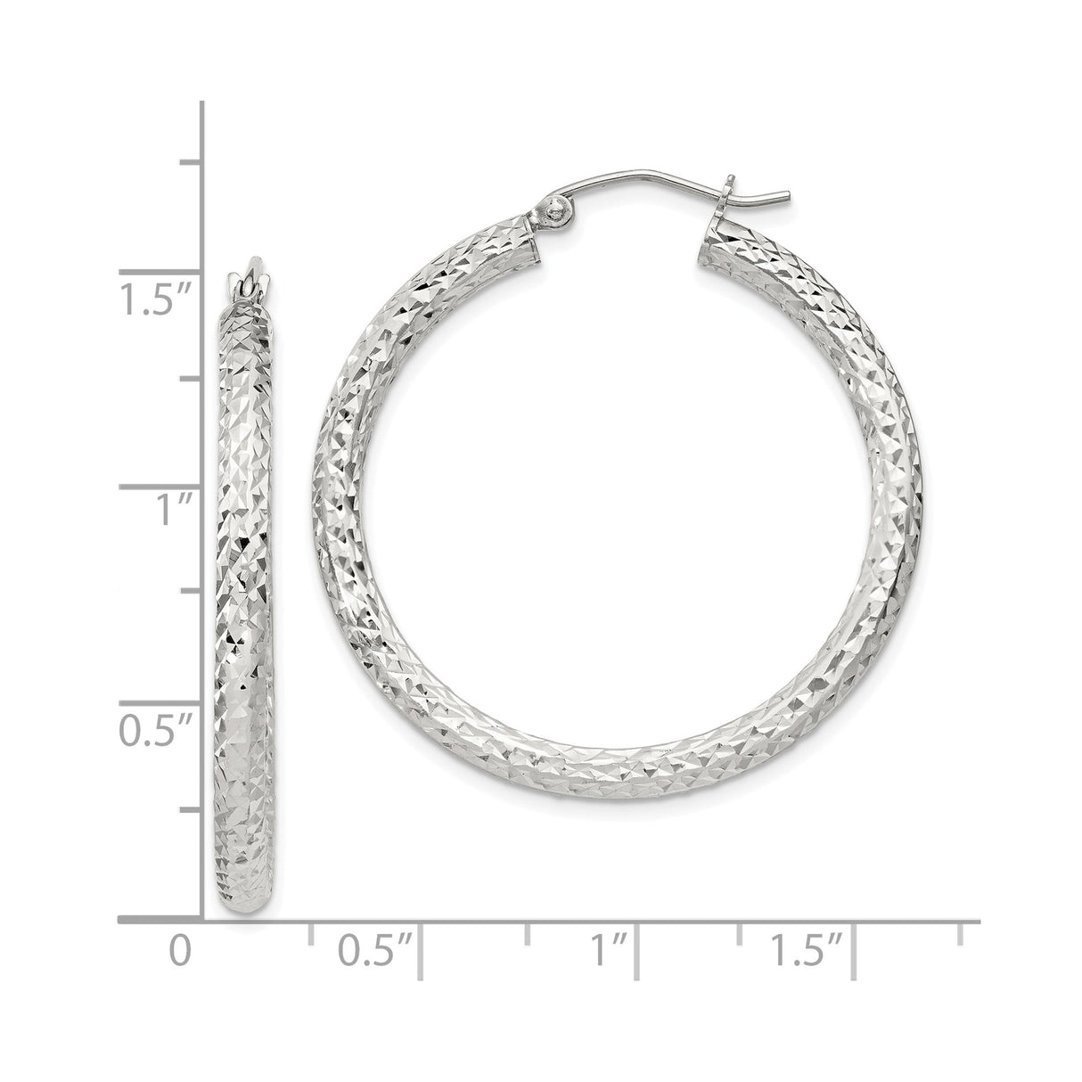 Sterling Silver Hoop Earrings, Diamond Cut Textured Hoops with Latch Back Closure