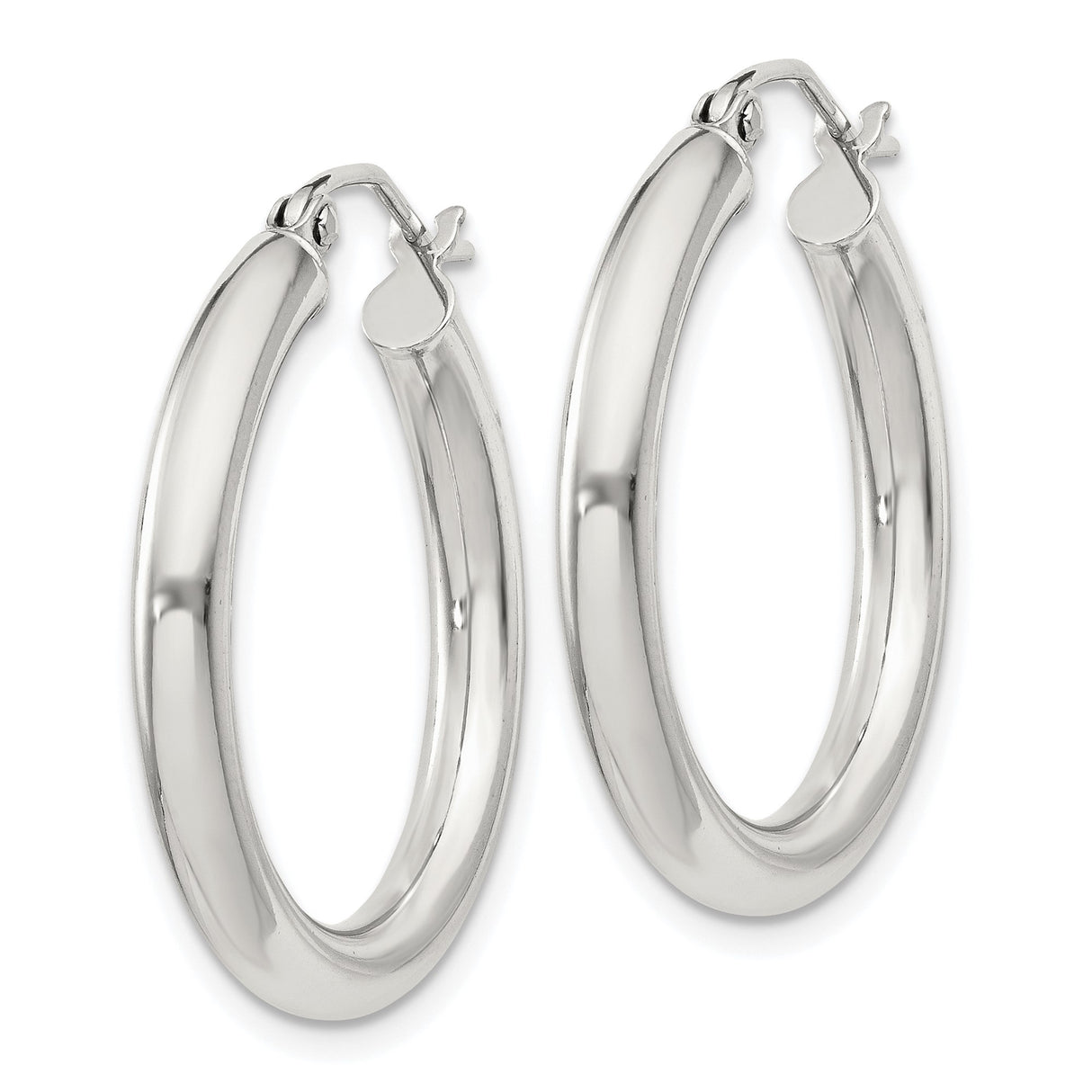 Sterling Silver Hoop Earrings with Hinged Closure, Classic Polished Design for Women