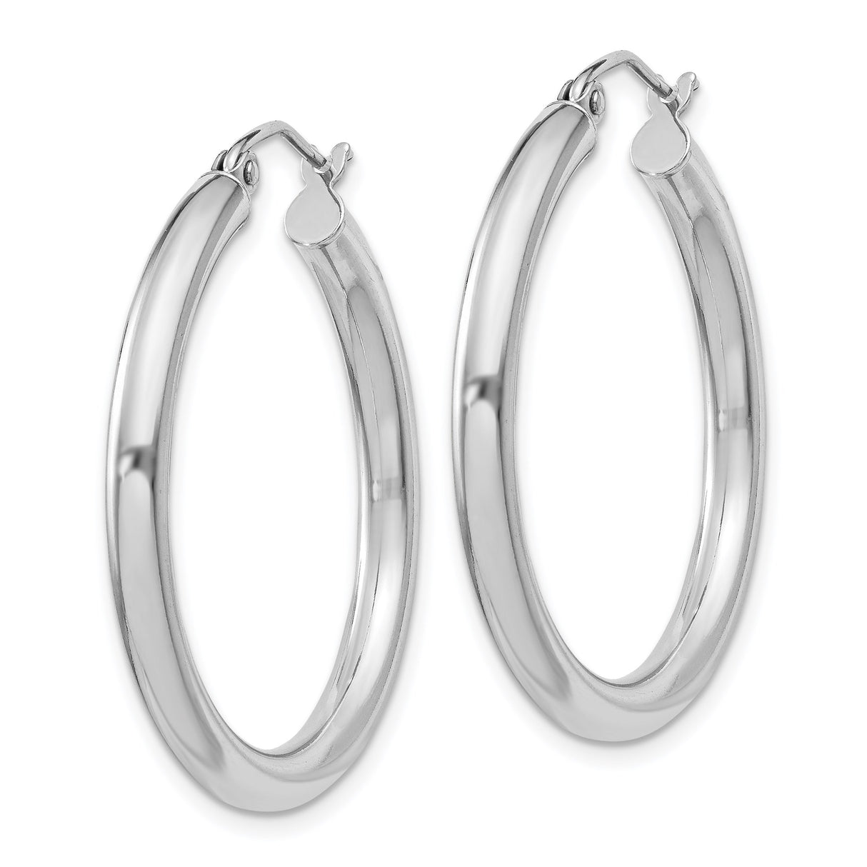 Sterling Silver Hoop Earrings, Rhodium Plated Tube Design with Polished Finish, Minimalist Style