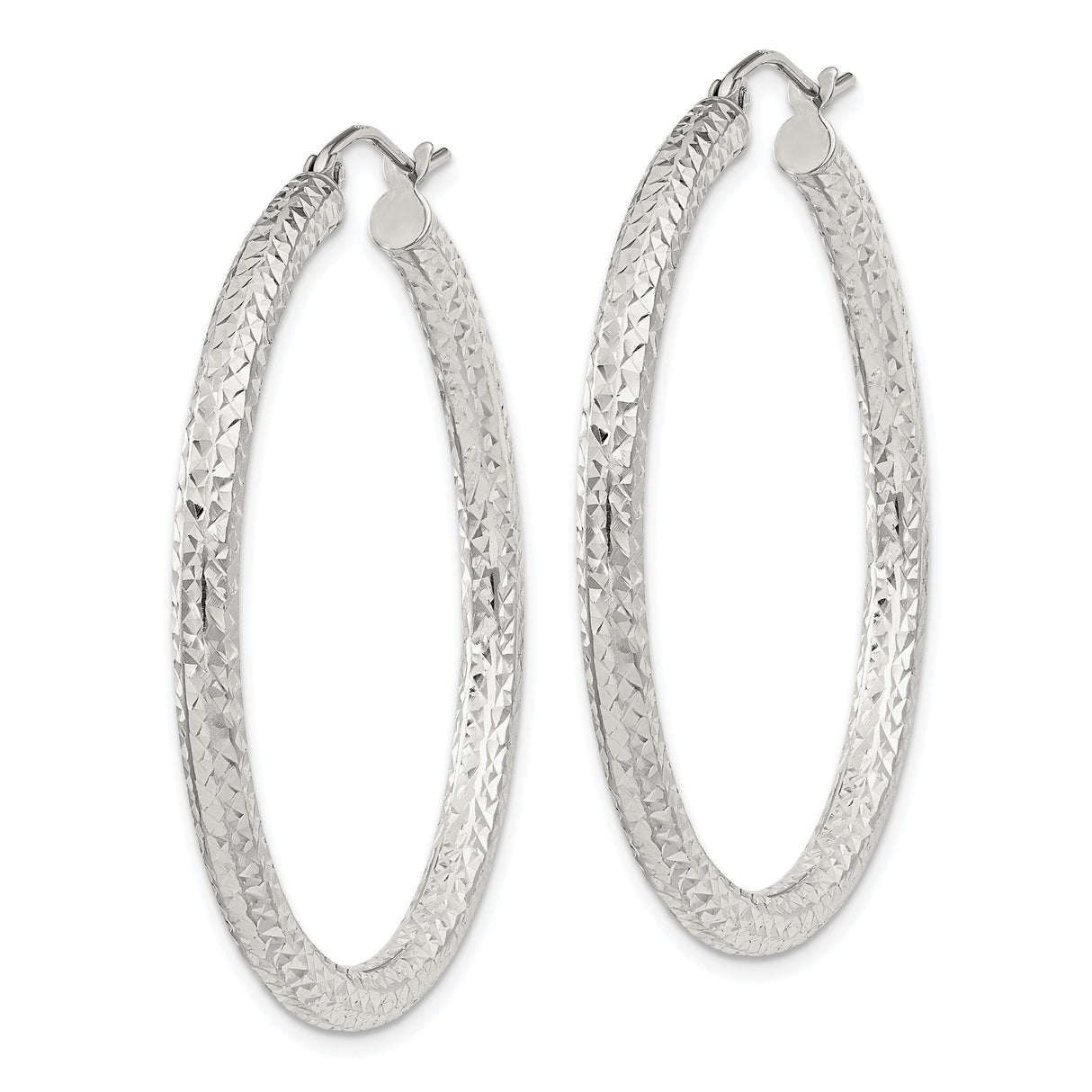 Sterling Silver Hoop Earrings, Diamond Cut Textured Finish, Large Lightweight Statement Style