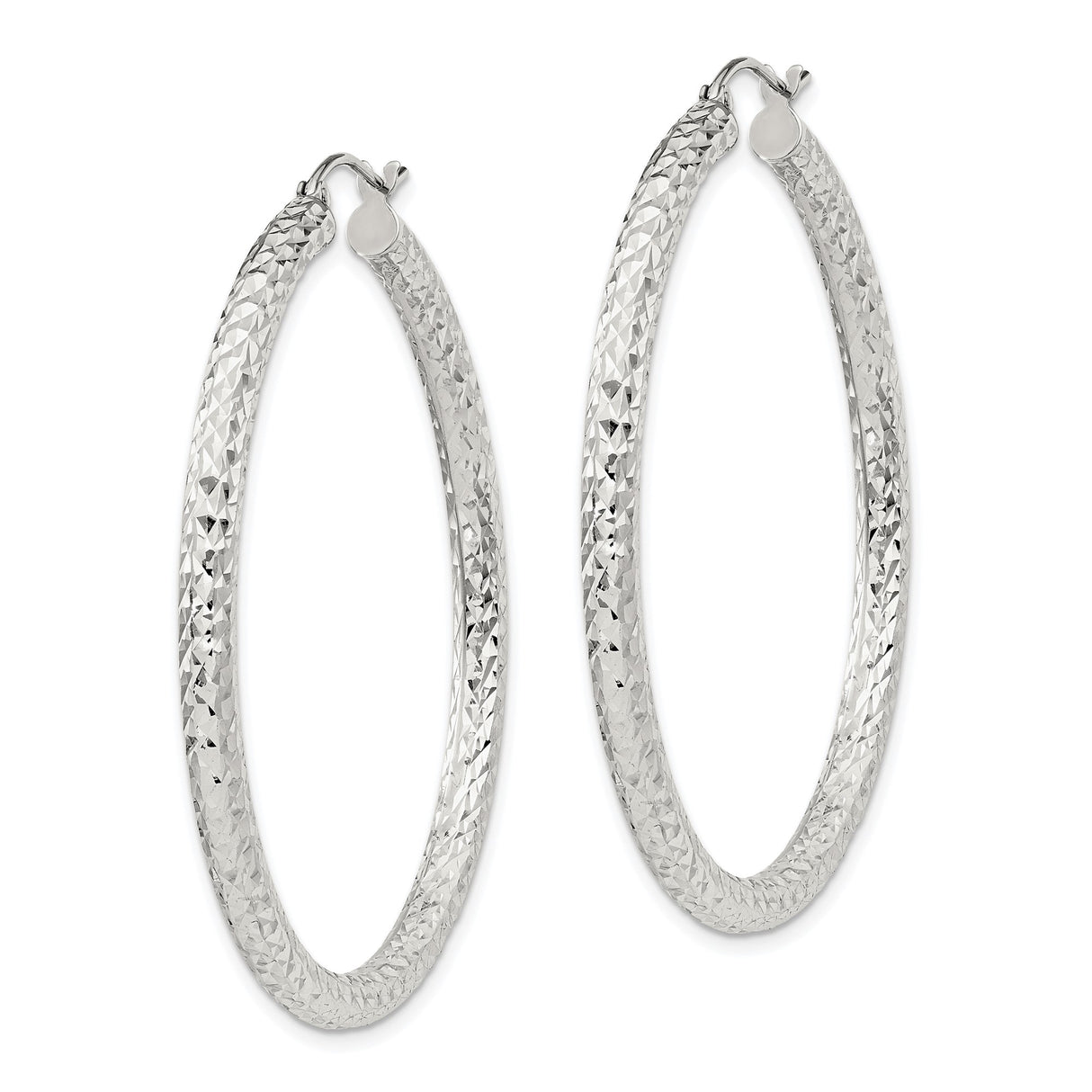 Sterling Silver Hoop Earrings, Textured Round Design with Diamond Cut Finish, Latch-Back Closure