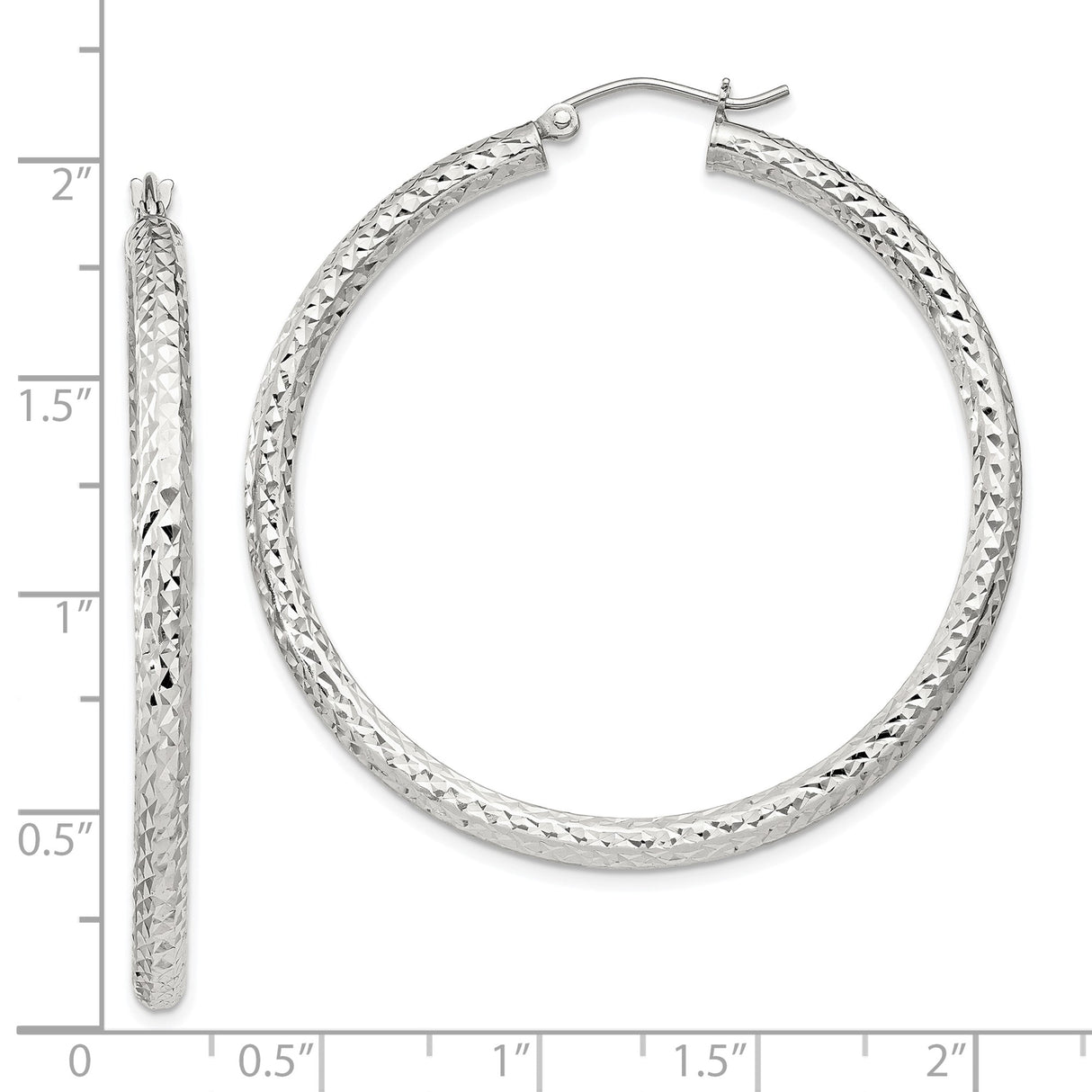Sterling Silver Hoop Earrings, Textured Round Design with Diamond Cut Finish, Latch-Back Closure