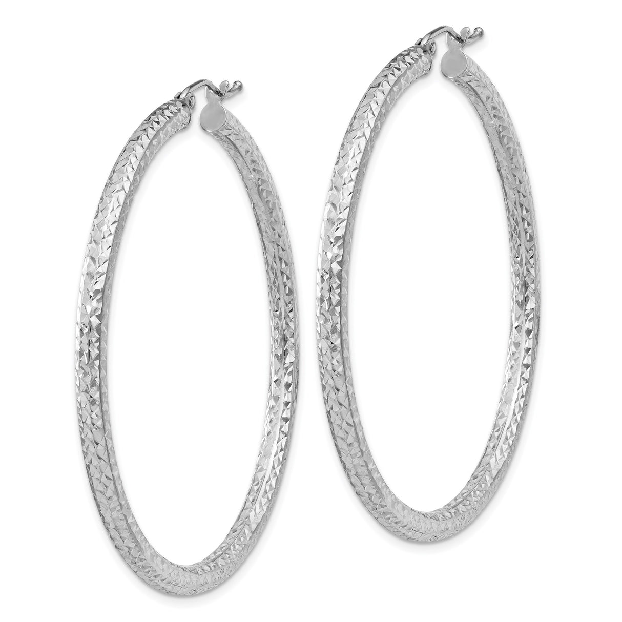 Sterling Silver Hoop Earrings, Diamond Cut with Textured High Polish Finish, Latch Back Closure