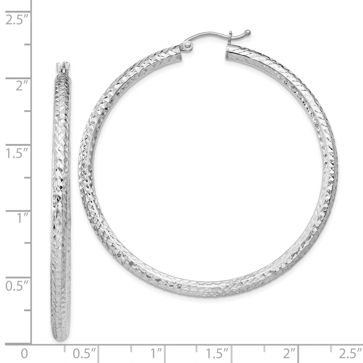 Sterling Silver Hoop Earrings, Diamond Cut with Textured High Polish Finish, Latch Back Closure