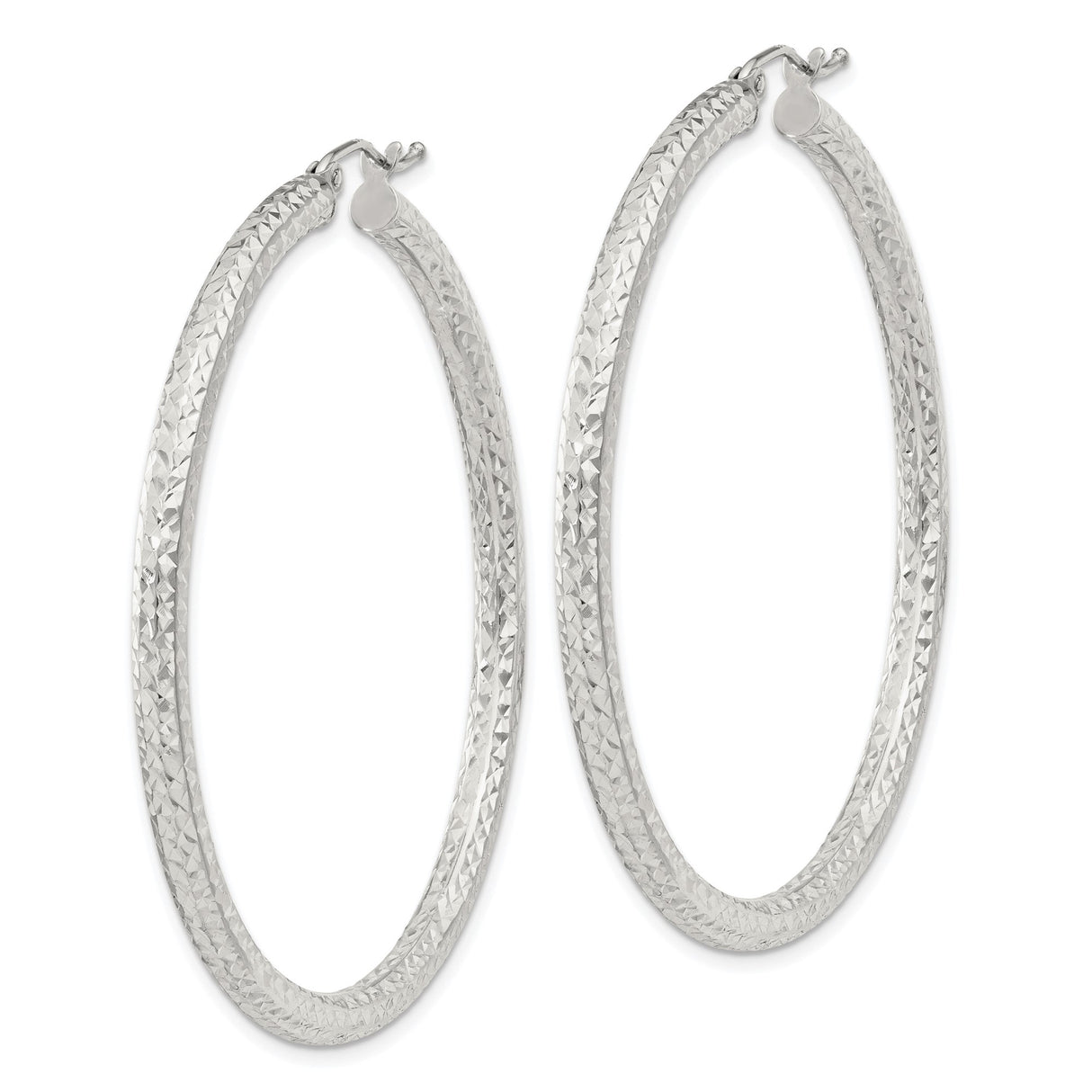 Sterling Silver Hoop Earrings, Diamond Cut Design with Textured Reflective Finish
