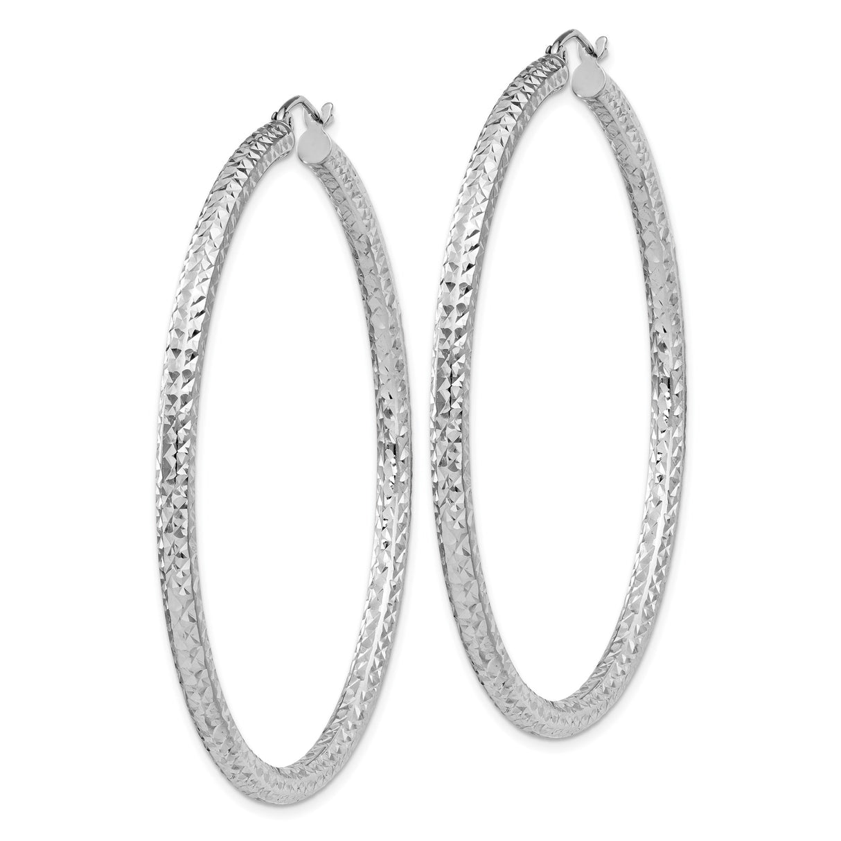 Sterling Silver Hoop Earrings with Diamond-Cut Textured Round Design and Latch Closure