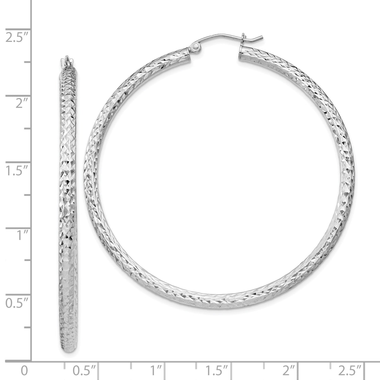 Sterling Silver Hoop Earrings with Diamond-Cut Textured Round Design and Latch Closure
