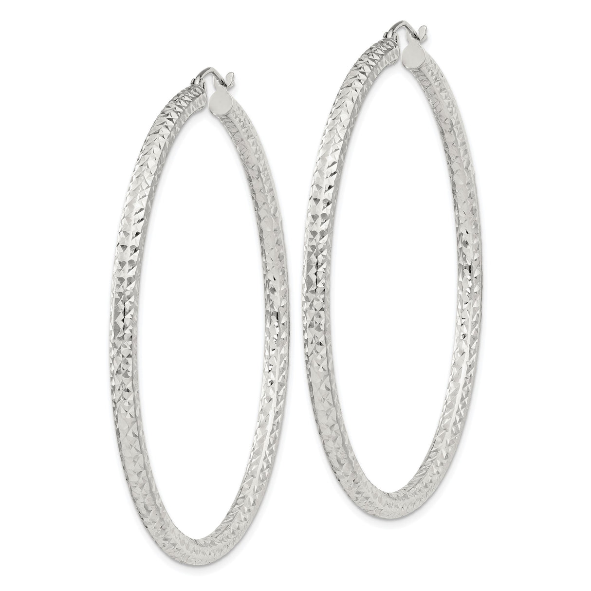 Sterling Silver Hoop Earrings with Diamond-Cut Texture and Latch-Back Closure