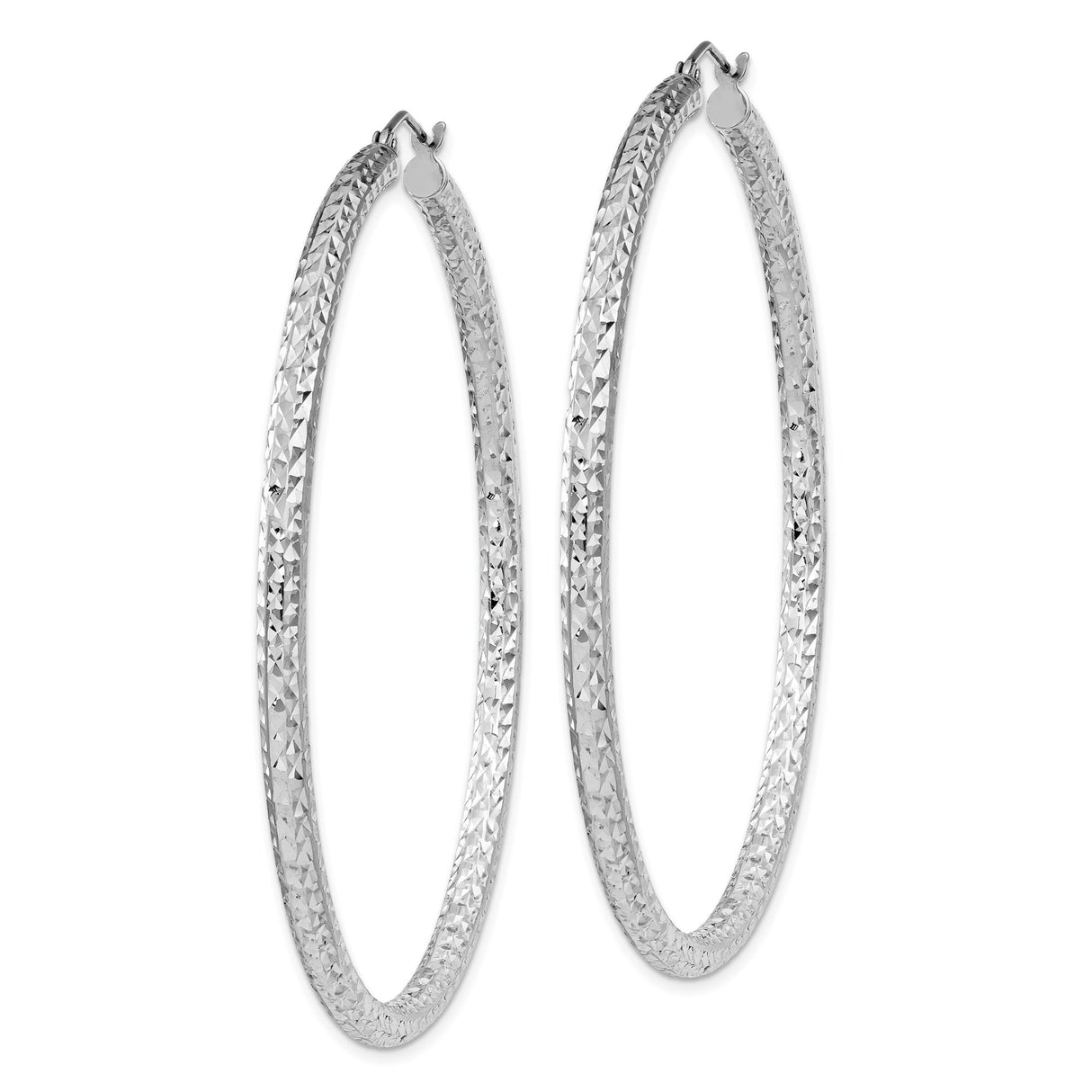 Sterling Silver Hoop Earrings, Large Textured Diamond-Cut with High Polish Finish