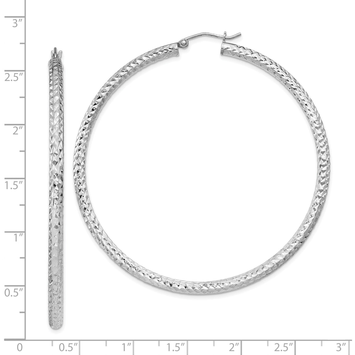 Sterling Silver Hoop Earrings, Large Textured Diamond-Cut with High Polish Finish
