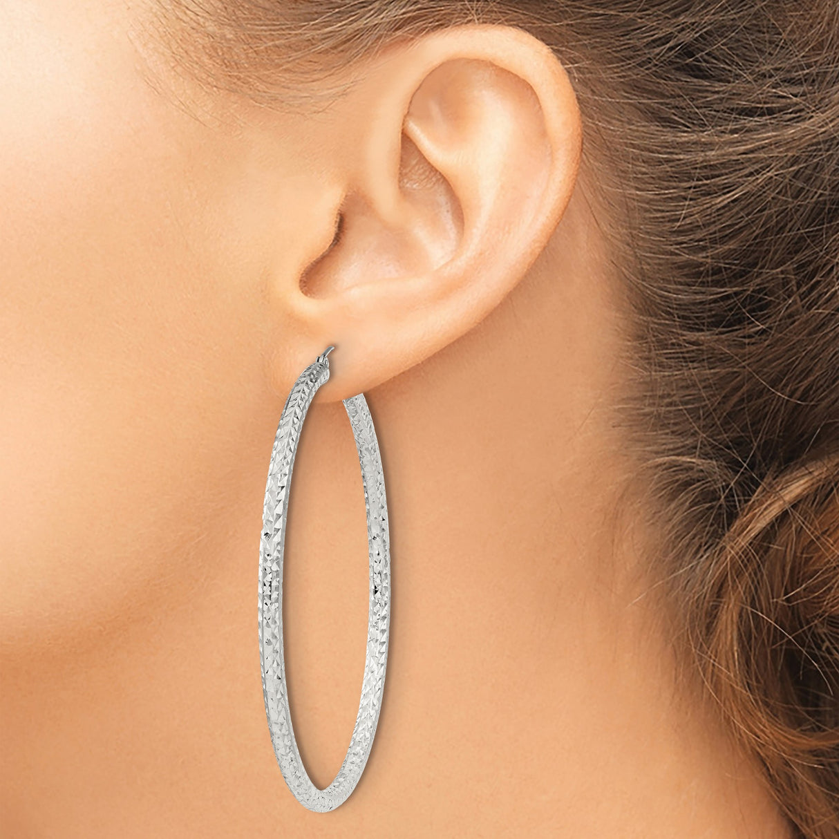 Sterling Silver Hoop Earrings, Large Lightweight Diamond-Cut Textured Circle Hoops for Women