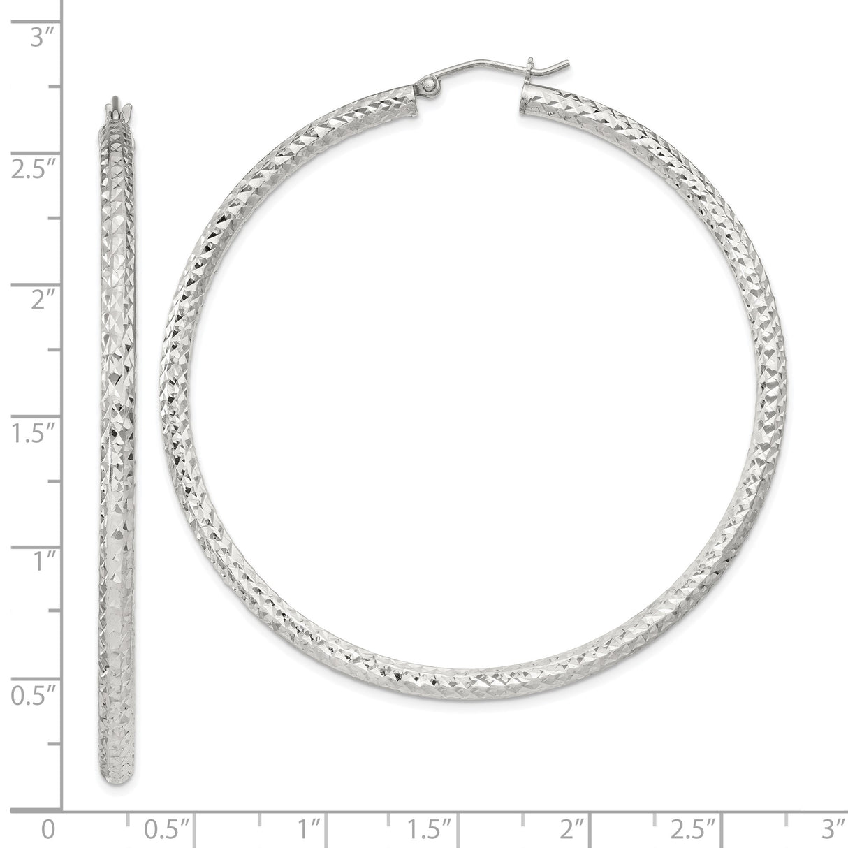 Sterling Silver Hoop Earrings, Large Lightweight Diamond-Cut Textured Circle Hoops for Women