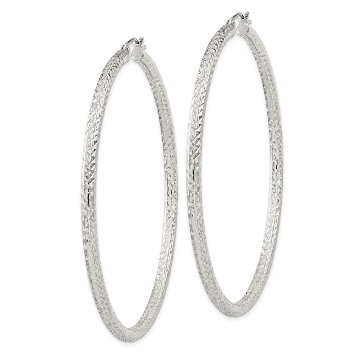 Sterling Silver Hoop Earrings with Textured Diamond Cut Finish, Large Lightweight Design for Women