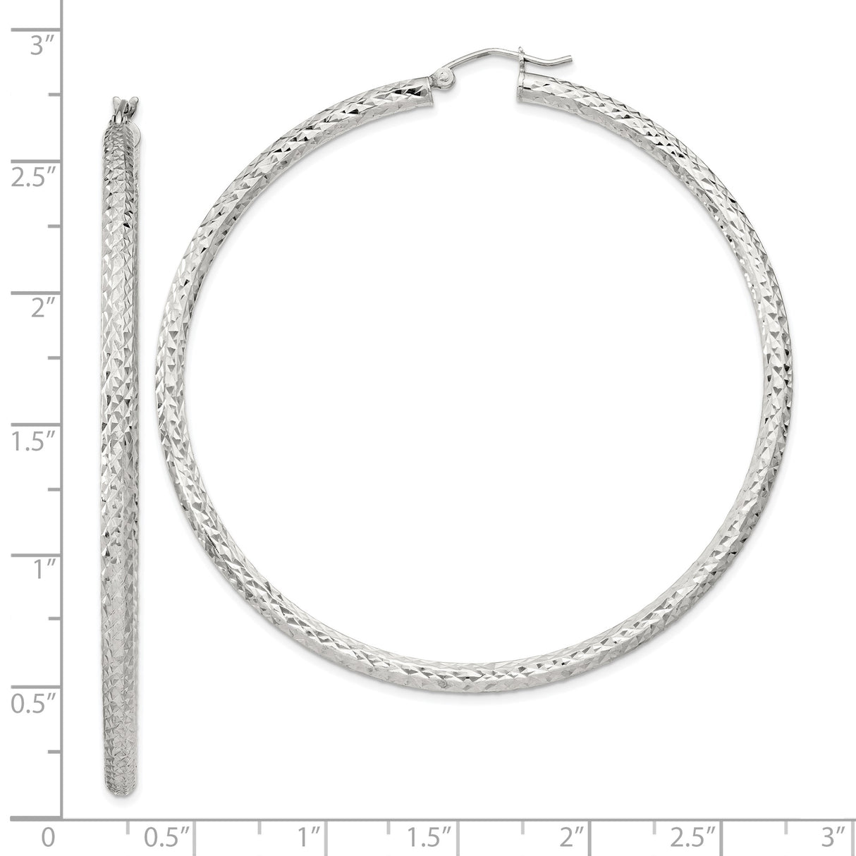 Sterling Silver Hoop Earrings with Textured Diamond Cut Finish, Large Lightweight Design for Women