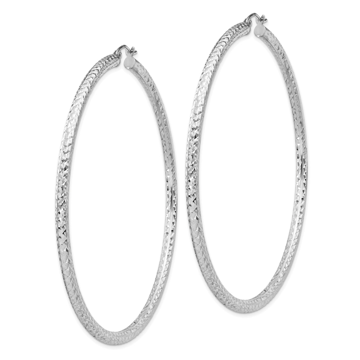 Sterling Silver Hoop Earrings, Diamond Cut Textured Finish, Classic Round Design, 30mm