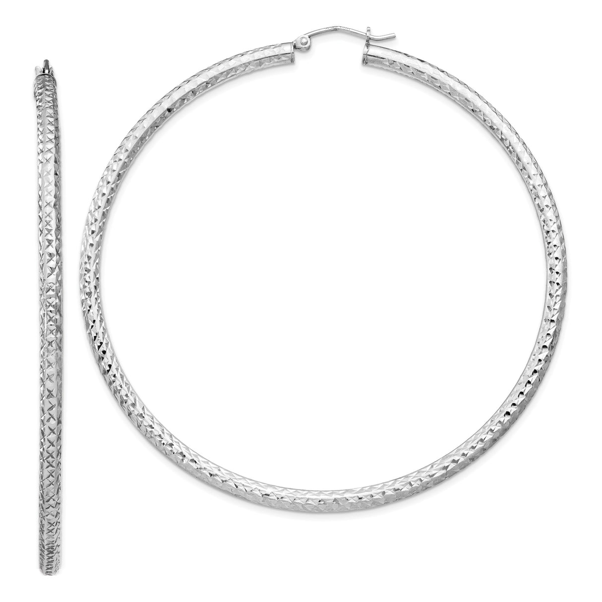 Sterling Silver Hoop Earrings, Diamond Cut Textured Finish, Classic Round Design, 30mm