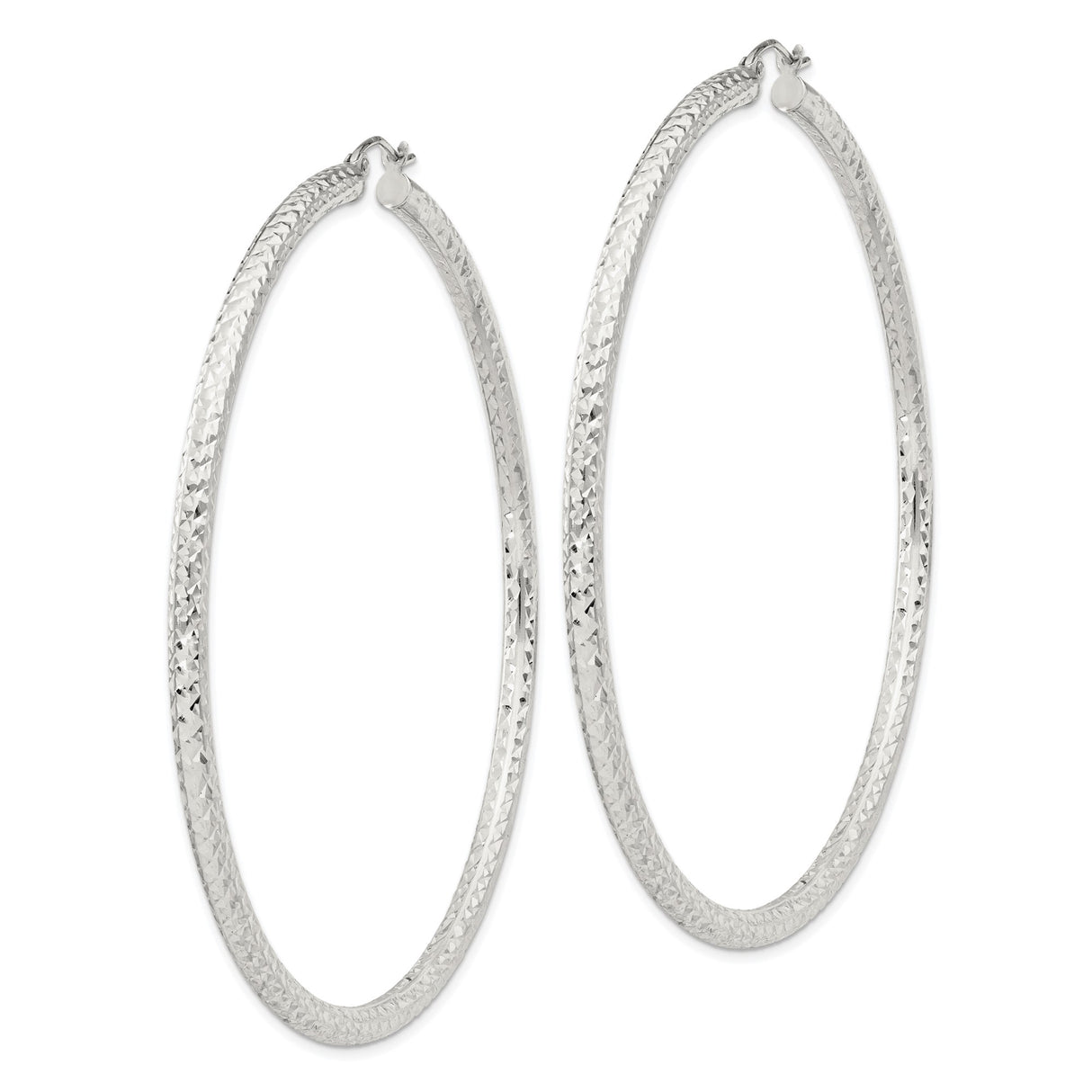 Sterling Silver Hoop Earrings, Large Diamond-Cut Textured Lightweight Design
