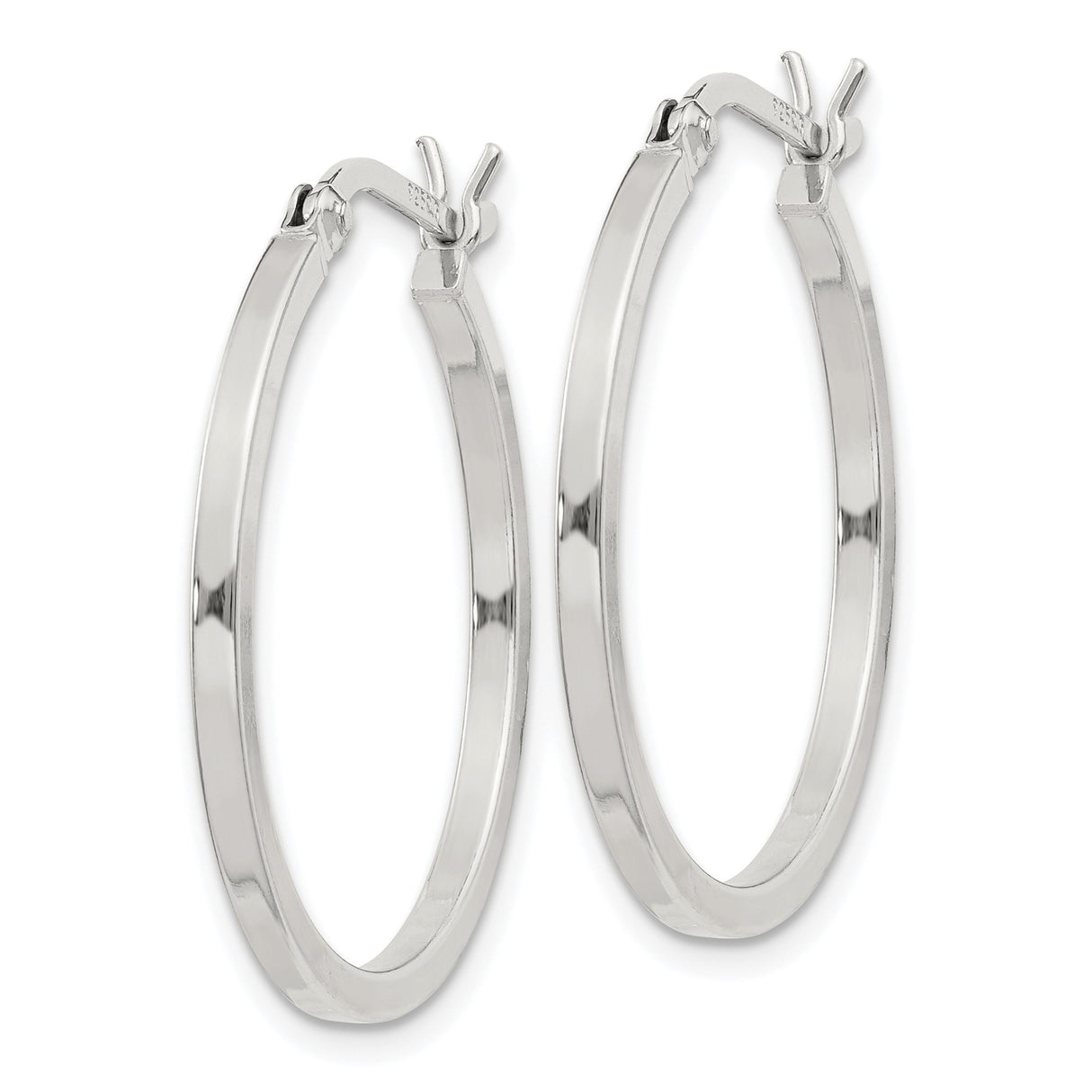 Sterling Silver Hoop Earrings, Flat Polished Design with Latch Back Closure, Minimalist Style