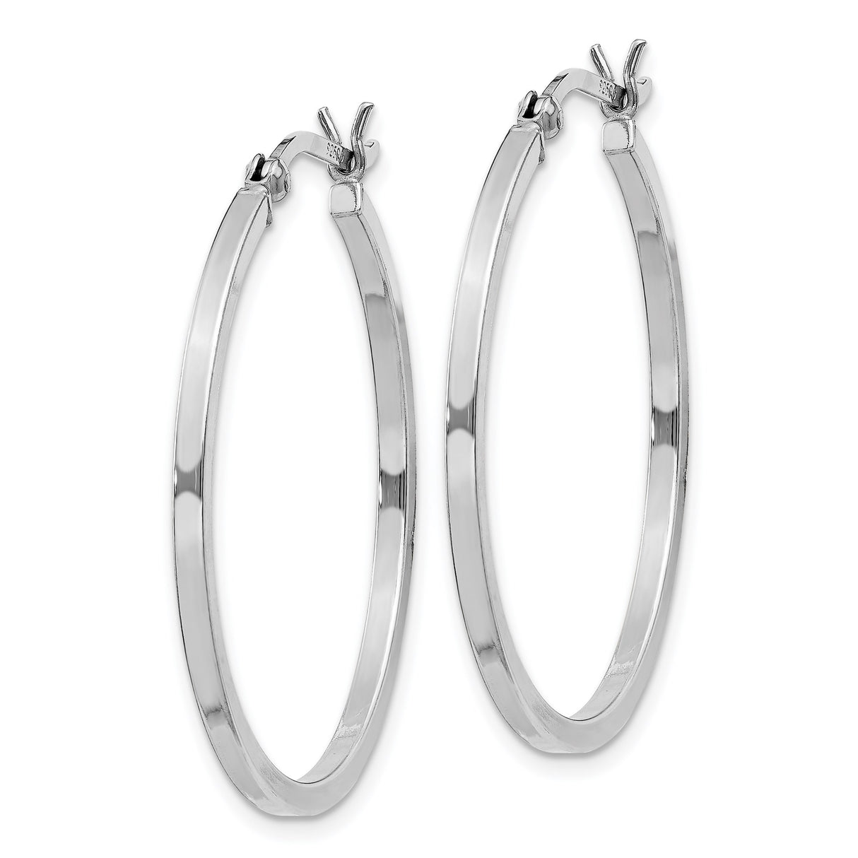 Sterling Silver Hoop Earrings with Sleek Polished Flat Design and Latch-Back Closure